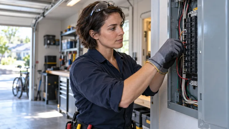 Electrician working at a residential electrical panel