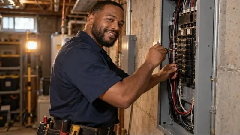 Electrician working at a residential panel