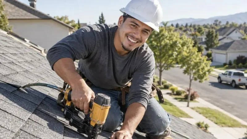 Roofer working on a residential roof